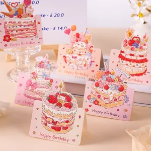 Sortierte süße 3D-Pop-up-Geburtstagskarten mit bunten Kuchenillustrationen für Wünsche