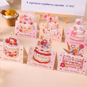 Set mit 6 kreativen 3D-Geburtstagskarten mit verschiedenen Kuchen-Illustrationen