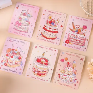 6er-Set süße 3D-Geburtstagskarten mit bunten Kuchenillustrationen und Golddetails