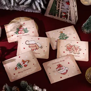 Six vintage Christmas cards with cute illustrations including snowman and candy cane.