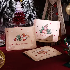 Vintage large Christmas greeting cards featuring creative cartoon candy cane and candles