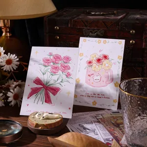 Detailed view of aesthetic floral postcards with roses and bouquet designs