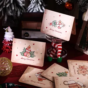 Set of cartoon Christmas greeting cards featuring vintage holiday illustrations and text