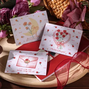 Exquisite set of romantic Valentine's Day floral greeting cards with hand-drawn designs