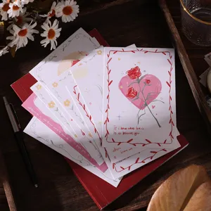 Romantic floral greeting cards set with rose and heart illustrations in a cozy setting