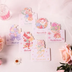 Detalle de 6 tarjetas de felicitación florales románticas con diseños en pastel.