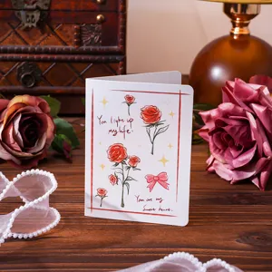 Elegant retro floral greeting card featuring rose illustrations and heartwarming English text