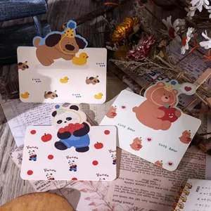 Retro-Cartoon-Tier-Grußkarten mit süßen Hunde-, Bären- und Pandamotiven im Detail.