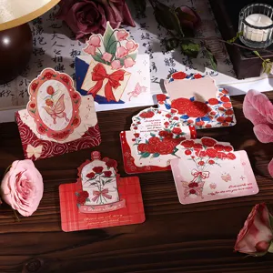Verschiedene Vintage-Blumen-Valentinstag-Grußkarten mit romantischen Rosendesigns.