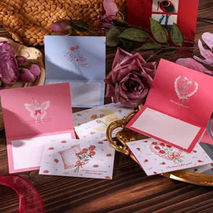 Detailed scene of assorted Valentine's Day flower bouquet greeting cards on a tray