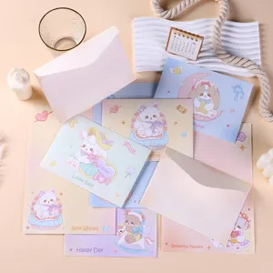 Simpatico Set di Buste e Carta da Lettera con Animali Cartoni Animati Colori Macaron Cancelleria Minimalista per Scrittura Regalo