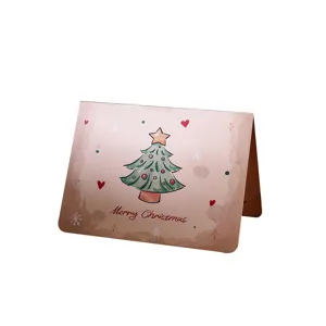 Vintage cartoon Christmas greeting card with tree design and Merry Christmas text
