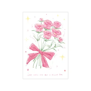 Elegant hand-drawn pink rose bouquet greeting card for romantic message and gifts