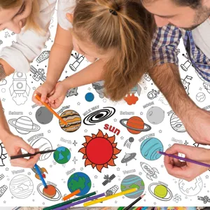 Grote inkleurbare tafelkleed ruimte thema voor kinderen zonnestelsel verjaardag