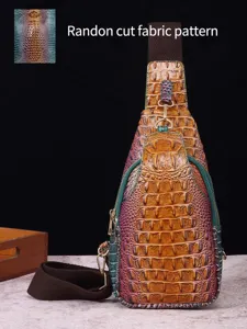 Riñonera vintage con patrón de cocodrilo y correa ancha marrón para mujer