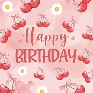 Close-up view of the watercolor cherry and daisy pattern for birthday party theme
