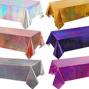 Laser Regenboog Feest Tafelkleed Holografisch Metaalachtig Aluminiumfolie Wegwerp Waterdicht Tafelkleed Voor Verjaardag Bruiloft Decoratie