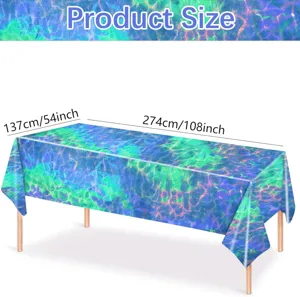 Detailed view of ocean wave pattern tablecloth with dimensions 137x274 cm for pool parties