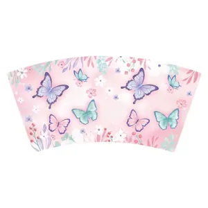 Détail des motifs d'aquarelle papillon et fleurs pour les manchons de gobelets