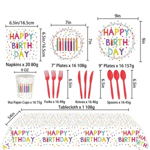 Stippen Verjaardagsfeest Servies Set Wegwerp Papieren Borden Bekers Servetten Banner Tafelkleed Voor Kinderen Verjaardagsfeest Decoraties Benodigdheden