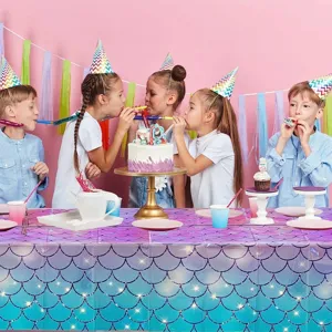 Vibrant holographic mermaid scale waterproof tablecloth for a themed children party