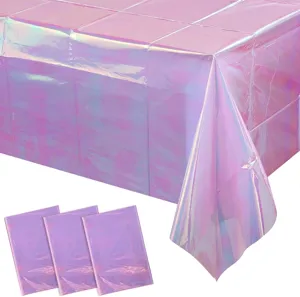 Detailopname van iriserend roze laser tafelkleed voor verjaardag en bruiloft