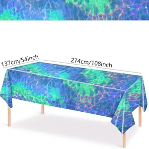 Ocean Wave Pattern Plastic Tablecloth Holographic Water Ripple Table Cover For Summer Pool Party Birthday Decorations