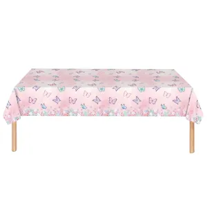Nappe jetable papillon rose avec motif floral pour anniversaire de fille