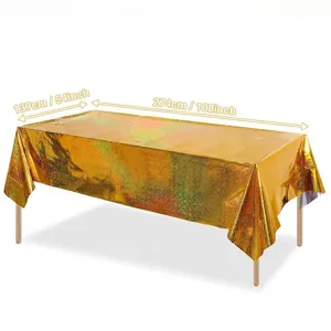 Wegwerp holografisch gouden laser tafelkleed 137x274 cm waterdicht feest decoratie