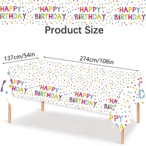Wegwerp verjaardagstafelkleed met kleurrijke stippen en Happy Birthday-print, 137x274cm