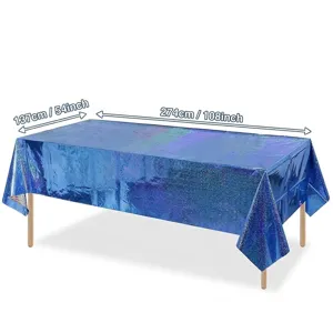 Blauwe holografische laser party tafelkleed 137x274 cm voor verjaardagsfeestjes.