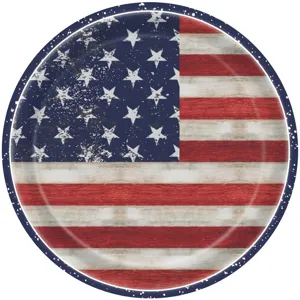 Vue détaillée d'une assiette en papier drapeau américain pour fête de l'Indépendance