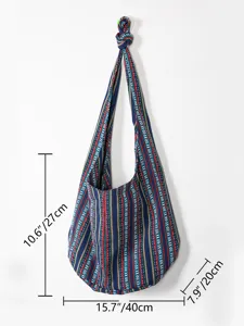 Dimensiones del bolso de hombro de lino y algodón jacquard azteca: 40 cm de ancho y 27 cm.