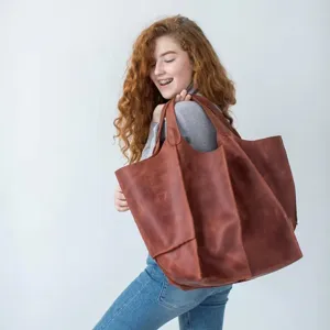 Bolso Tote Vintage de Cuero PU Encerado al Aceite para Mujer Gran Capacidad Color Sólido Bolso de Hombro para Viaje Diario Trabajo