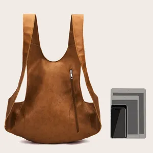 Mochila escarabajo vintage de cuero marrón crazy horse con tableta de referencia