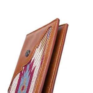 Macro view of vintage Bohemian tote bag detail showing leather texture and woven pattern