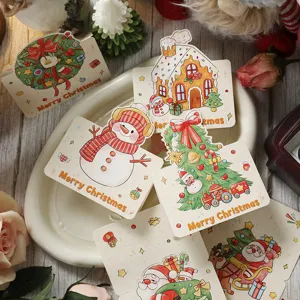 Verschiedene Vintage-Weihnachtskarten mit Schneemann- und Baum-Illustrationen
