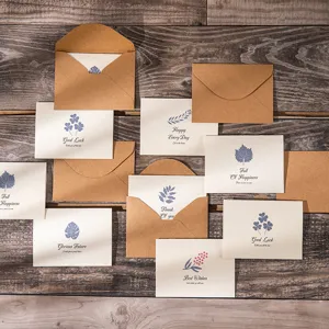 Vintage Kraft Paper Greeting Cards With Envelopes Botanical Floral Pattern Graduation Birthday Business Gift Message Card