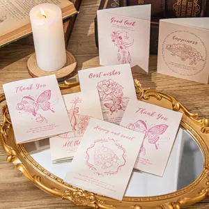 Vintage Specialty Paper Greeting Cards Retro Hand Drawn Floral Butterfly Postcards For Teacher Student Gift Blessing Cards