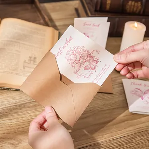 Vintage kraft paper greeting card set with floral butterfly design and envelopes.