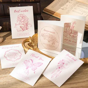 Vintage retro style greeting cards with elegant hand-drawn floral and butterfly designs.