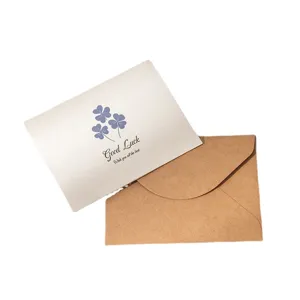 Elegant vintage greeting card set with purple clover pattern and kraft paper envelope