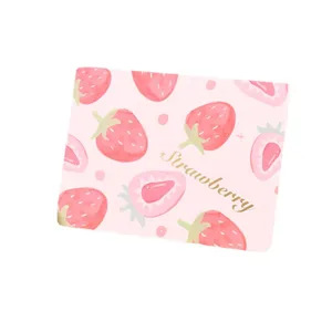 Cute pink strawberry greeting card with elegant gold foil lettering for gifts and floral bouquets