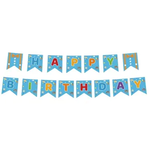 Bannière Joyeux Anniversaire dessin animé bleu avec motifs d'école
