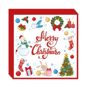 Detail view of Christmas paper napkins with colorful watercolor festive patterns.