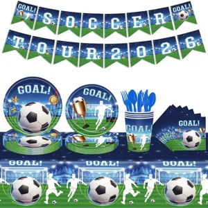 Football Theme Party Tableware Set Soccer Tour Paper Plates Cups Napkins Tablecloth Banner For World Cup Sports Birthday Party Decorations