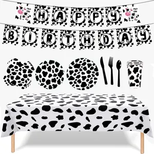 Ensemble Vaisselle De Fête Thème Vache Assiettes En Papier Imprimé Vache Tasses Serviettes Pour Anniversaire Enfant Mariage Décorations