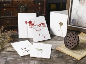 Elegantes tarjetas de felicitación de estilo chino vintage con motivos de naturaleza.