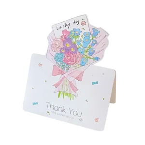 Festliche Grußkarte mit handgemaltem Blumenstrauß und Thank You Typografie-Design