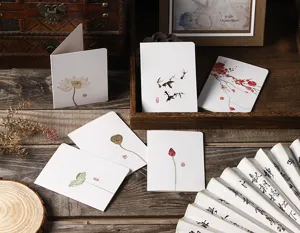 Juego de seis tarjetas de felicitación de estilo chino con pinturas de tinta